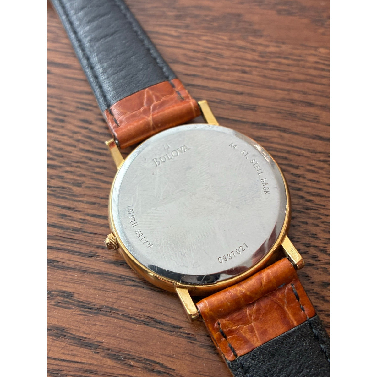 Bulova Men’s Gold Tone Quartz Dress Watch Textured Dial Brown Leather Runs