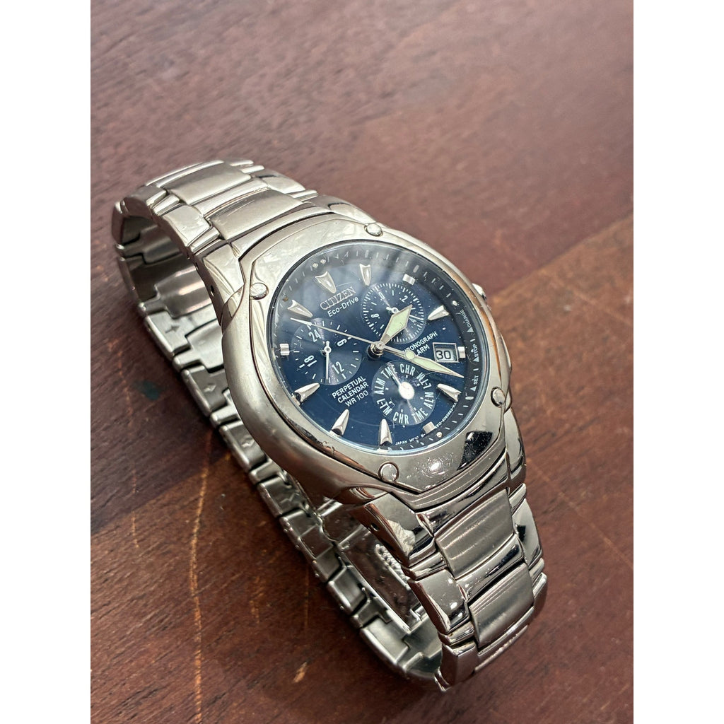Citizen Eco-Drive E812-S050811 Perpetual Calendar Chronograph Blue Dial Watch