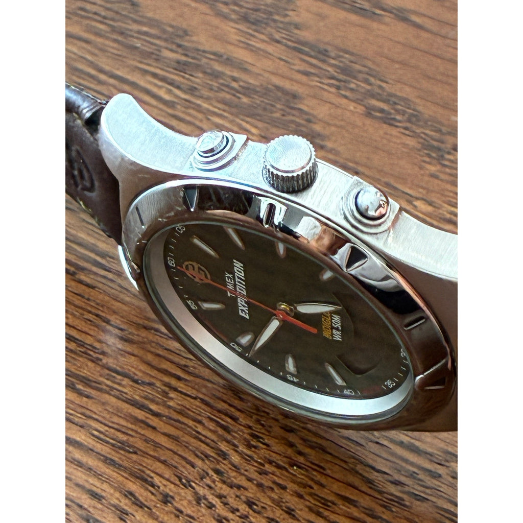 Timex Expedition Watch Men Silver Tone Green Dial Indiglo WR 50M New Battery