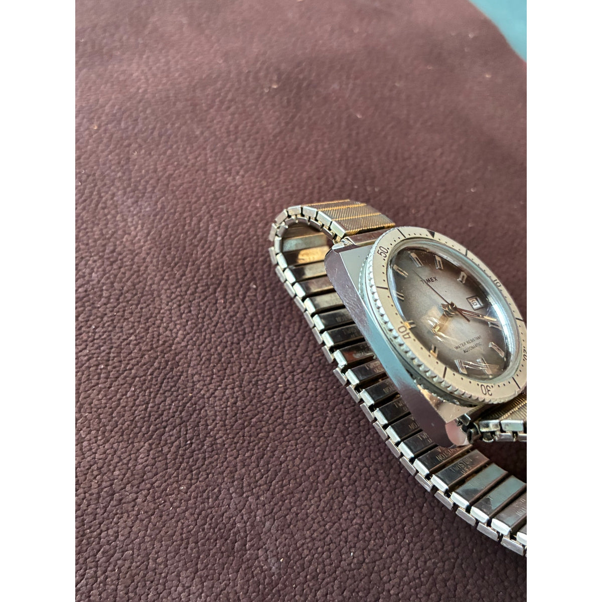 Vintage Timex Automatic Diver Watch Date Silver Dial Rotating Bezel