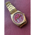 Vintage Guildcrest 25 Jewels Automatic Red Dial Calendar Gold Tone Watch