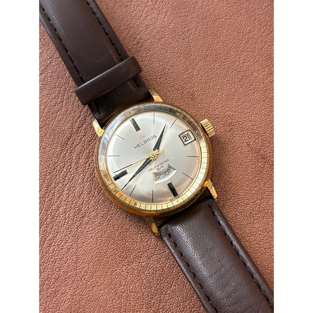 Vintage Helbros Selfwinding Automatic Day Date Gold Tone Men’s Watch Germany