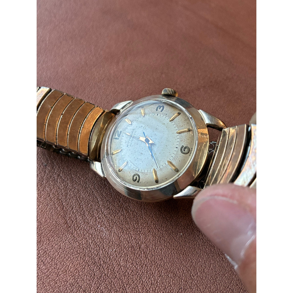 Vintage Wittnauer Automatic Swiss Watch 12 3 6 9 Dial Gold Tone 1950s