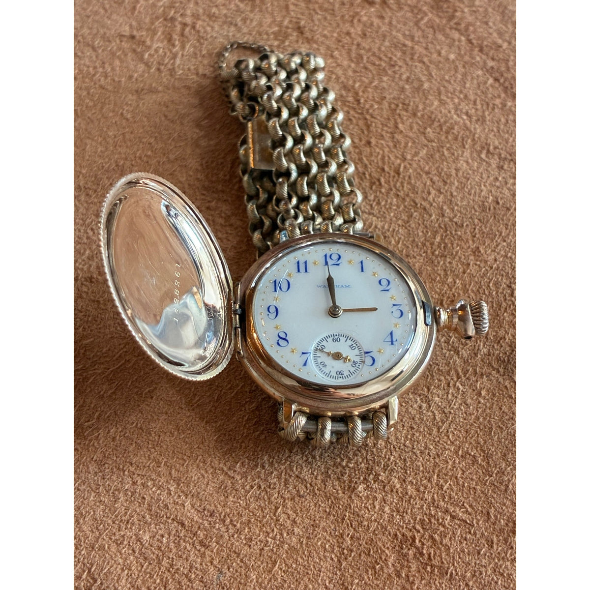 Antique c.1905 Waltham Mechanical Wristwatch Gold Filled Hunter Case 12K GF Bracelet