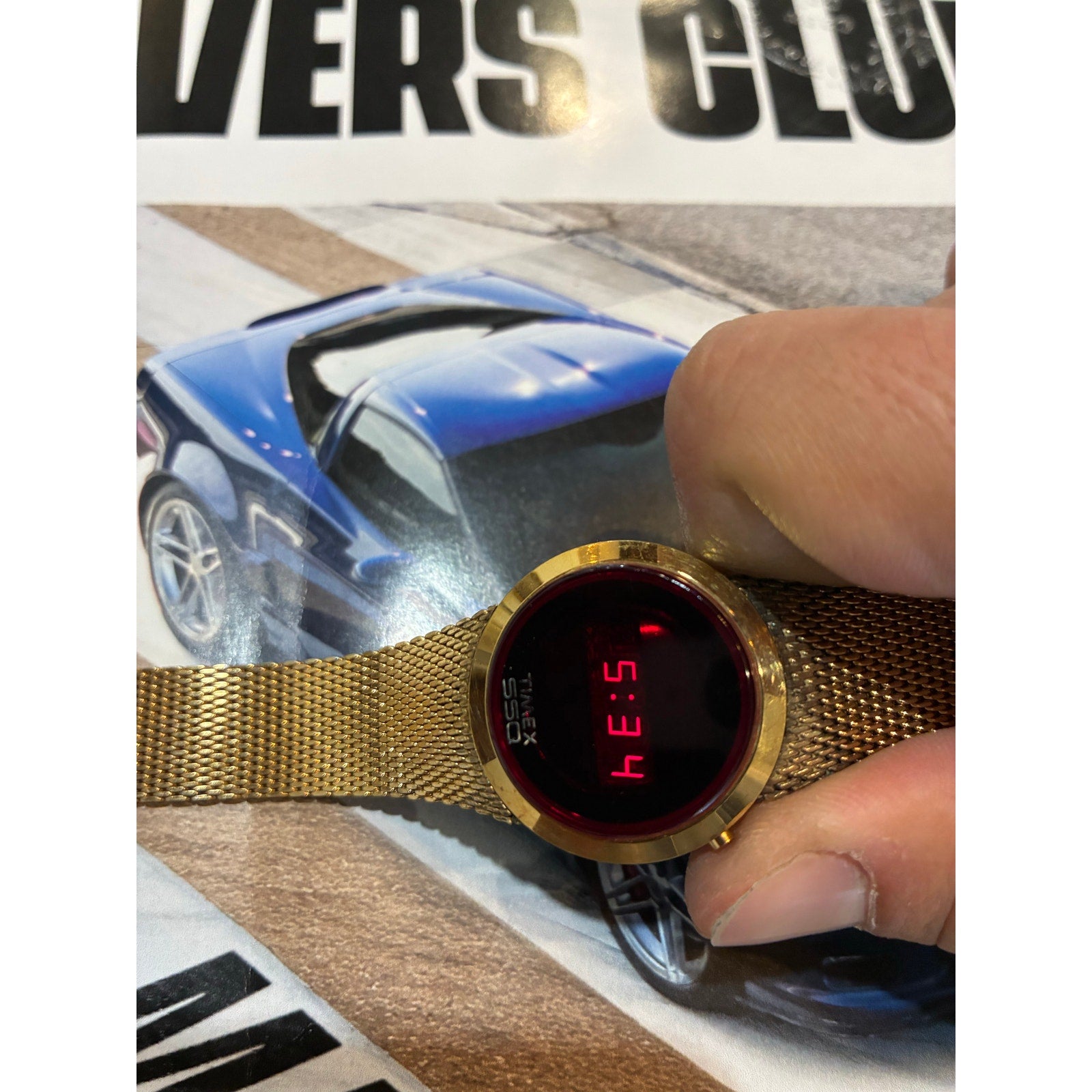 Vintage Women’s gold tone Timex SSQ Red LED Watch