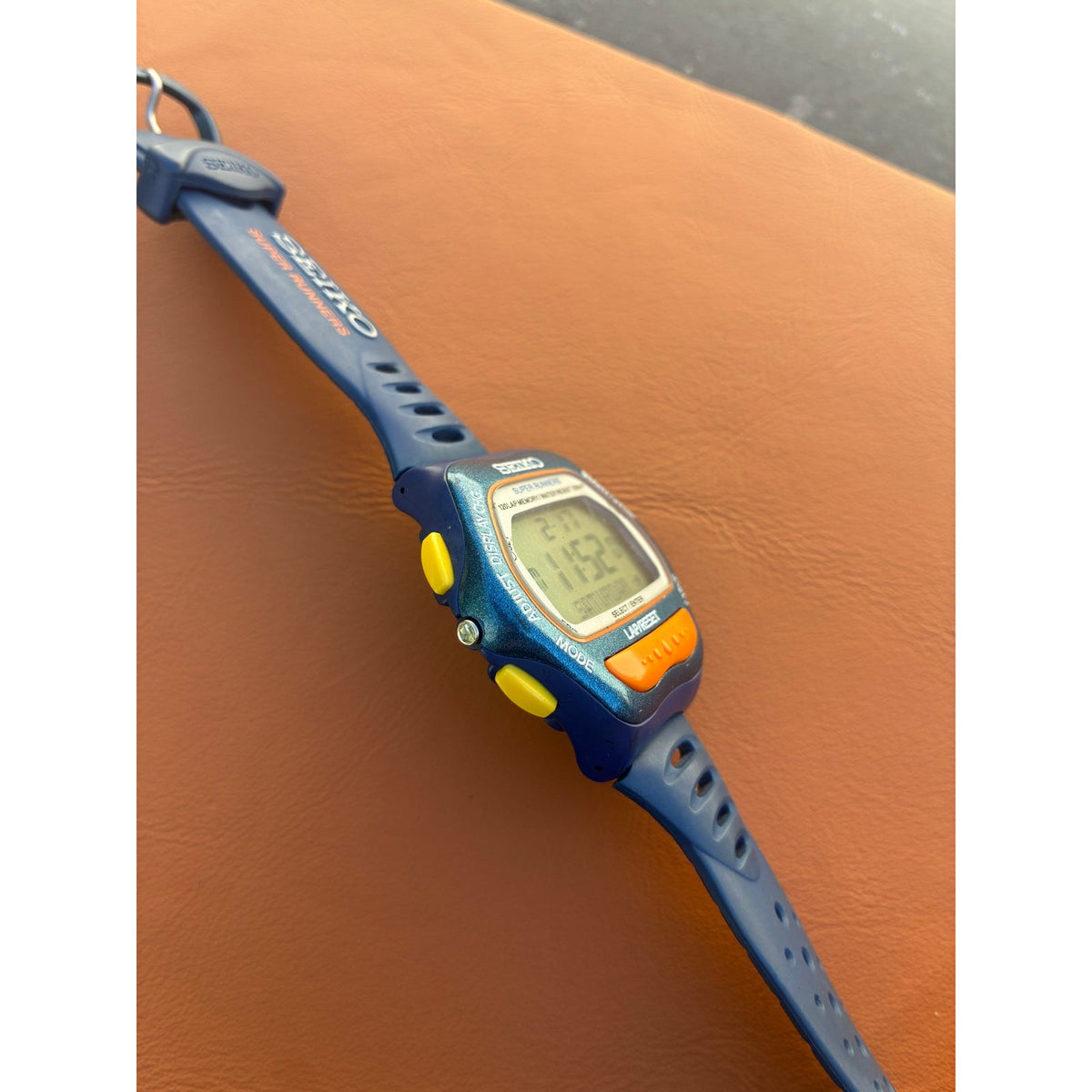 Vintage Seiko Super Runners S650-400A Blue Orange Digital Watch 120 Lap