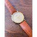 Bulova Men’s Gold Tone Quartz Dress Watch Textured Dial Brown Leather Runs