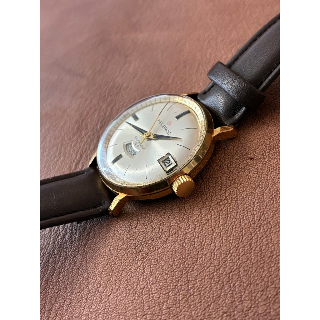 Vintage Helbros Selfwinding Automatic Day Date Gold Tone Men’s Watch Germany