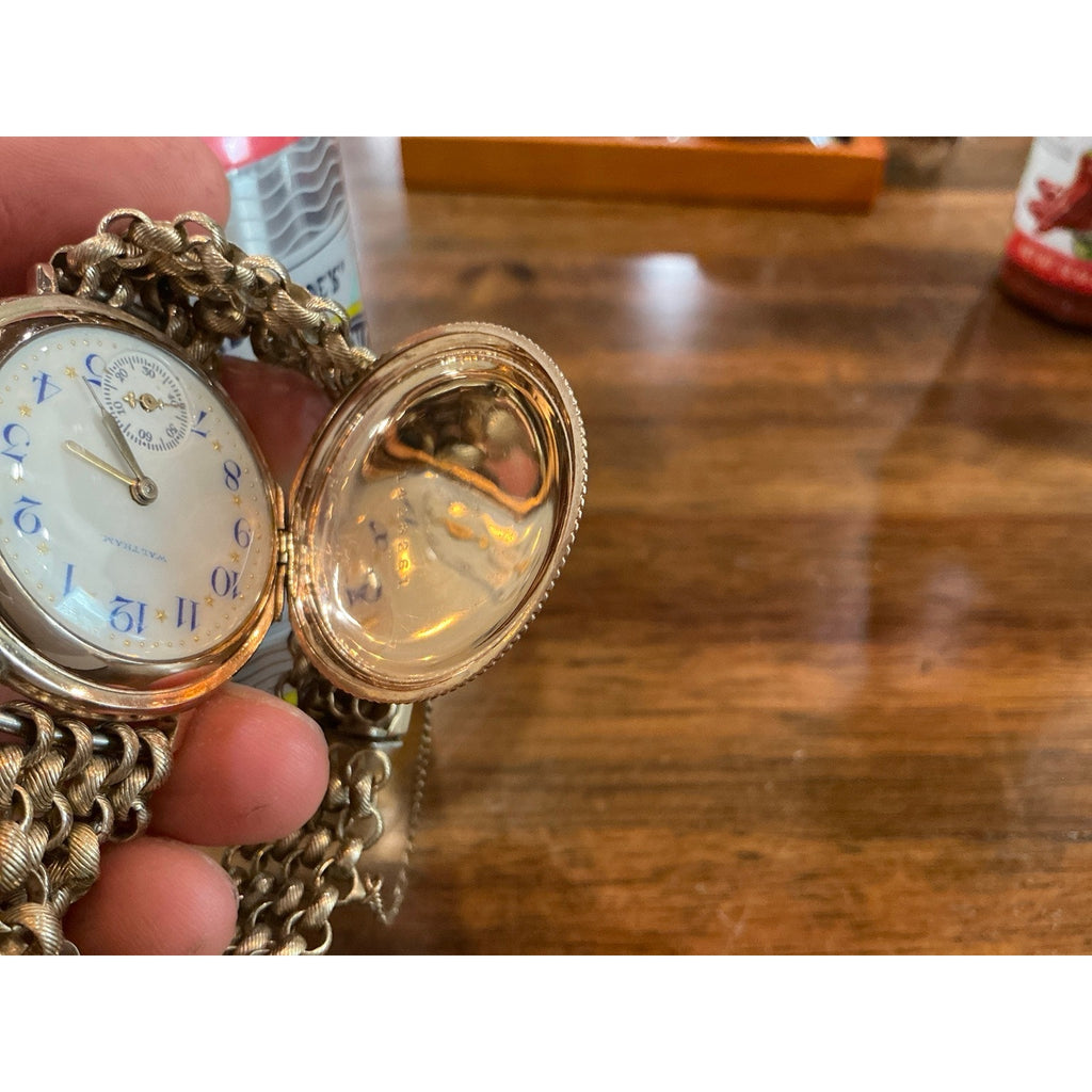 Antique c.1905 Waltham Mechanical Wristwatch Gold Filled Hunter Case 12K GF Bracelet