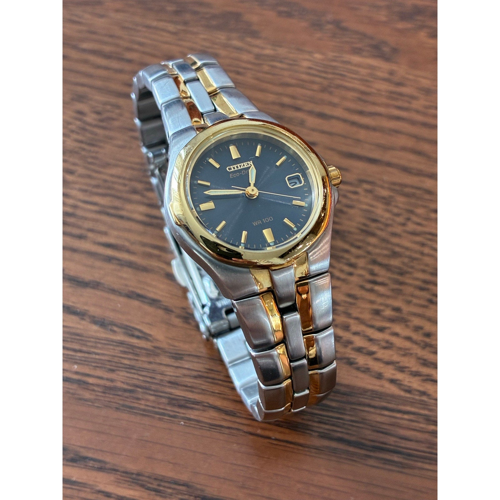 Citizen Eco-Drive Women’s Watch Blue Sunburst Dial Two-Tone Date Japan