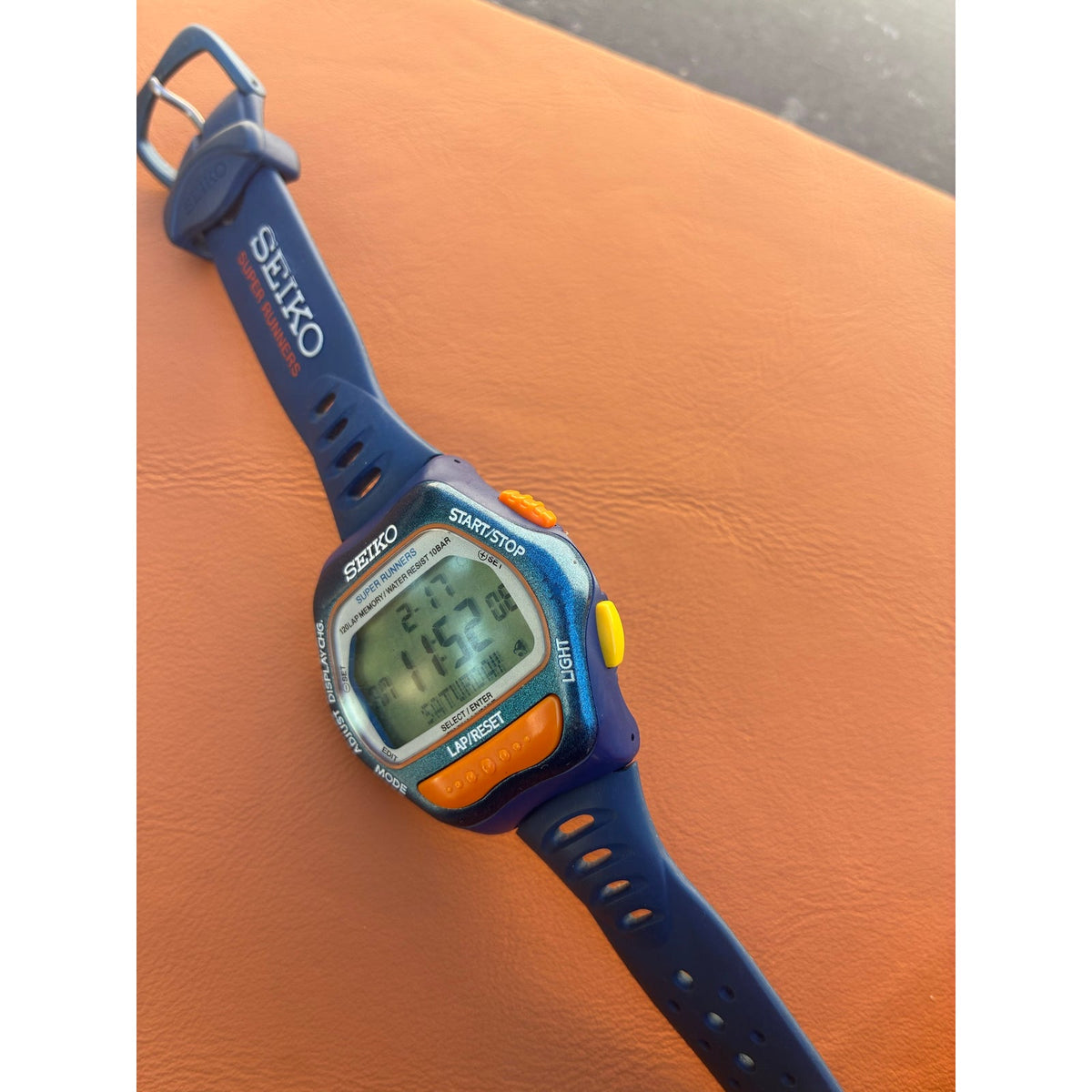 Vintage Seiko Super Runners S650-400A Blue Orange Digital Watch 120 Lap