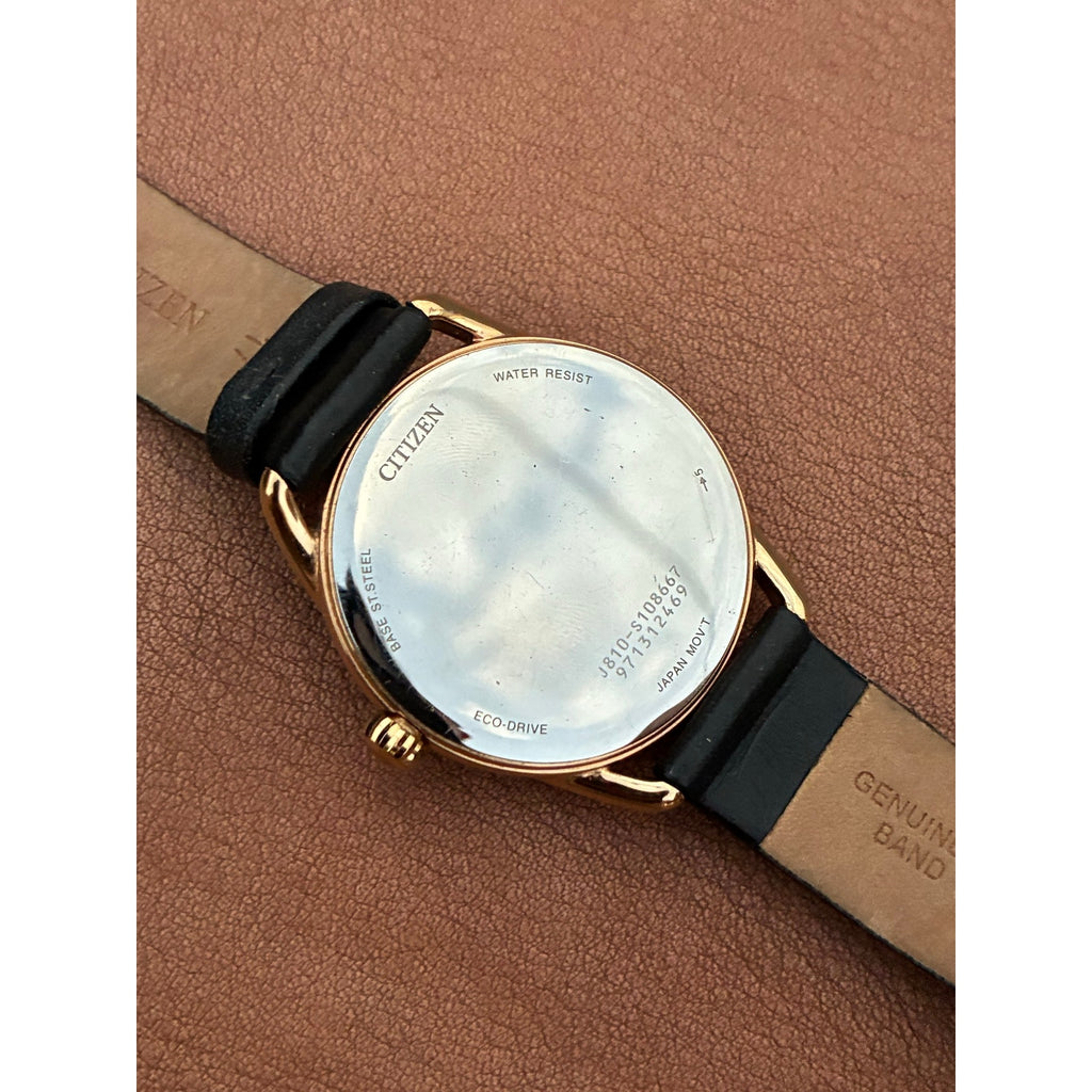 Citizen Eco-Drive J810-S108667 Gold Tone Black Dial Date Leather Watch