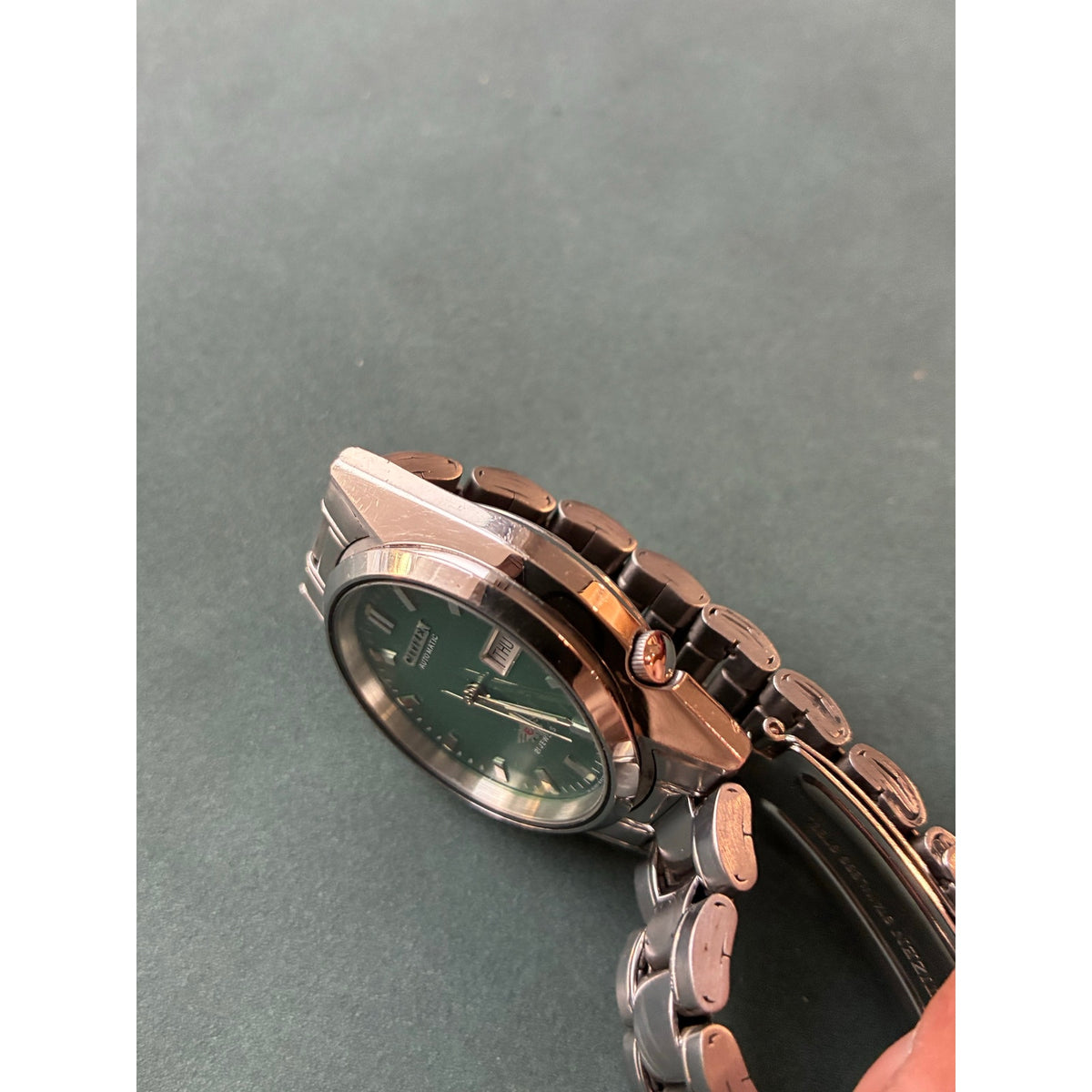 Vintage Citizen Automatic 21 Jewels Green Dial Day Date 4-R34229 Japan