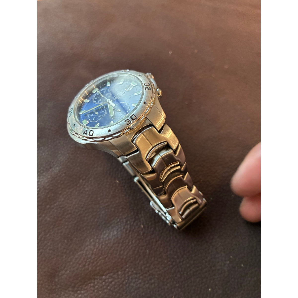 Vintage Citizen 0510 Chronograph WR100 Blue Dial Quartz Watch Japan