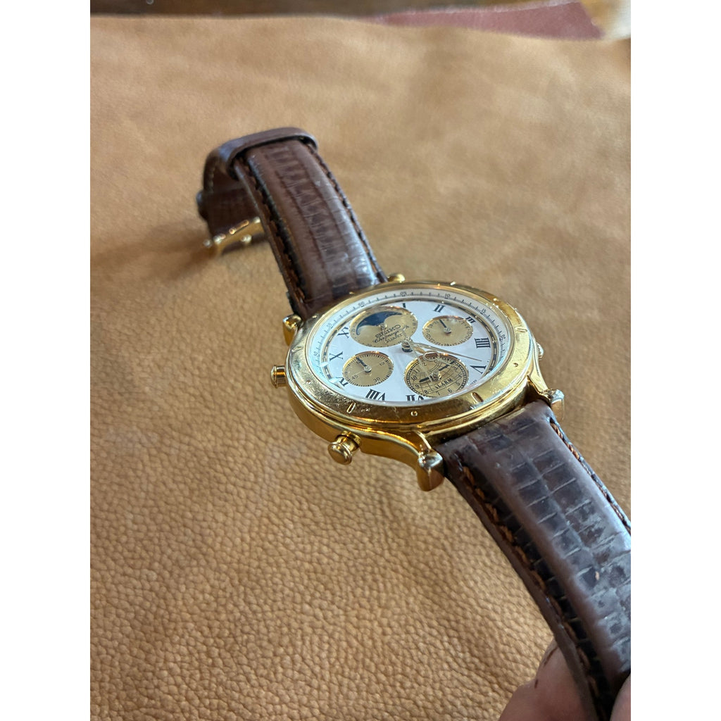 Vintage Seiko Age of Discovery 7T36-7A10 Moonphase Chronograph Alarm – Gold Tone
