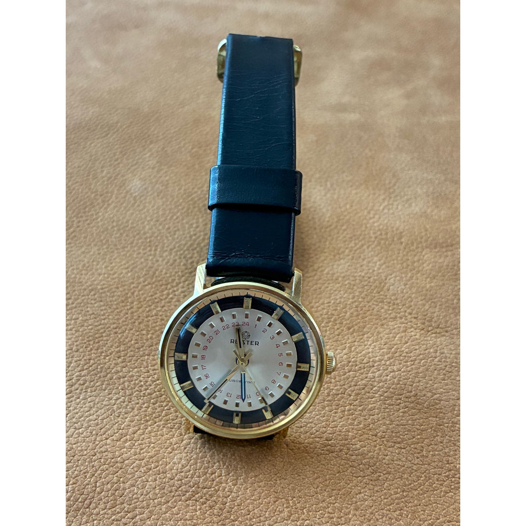 Vintage Reister Swiss Manual Wind 24 Hour Display Gold Tone Men’s Watch Rare
