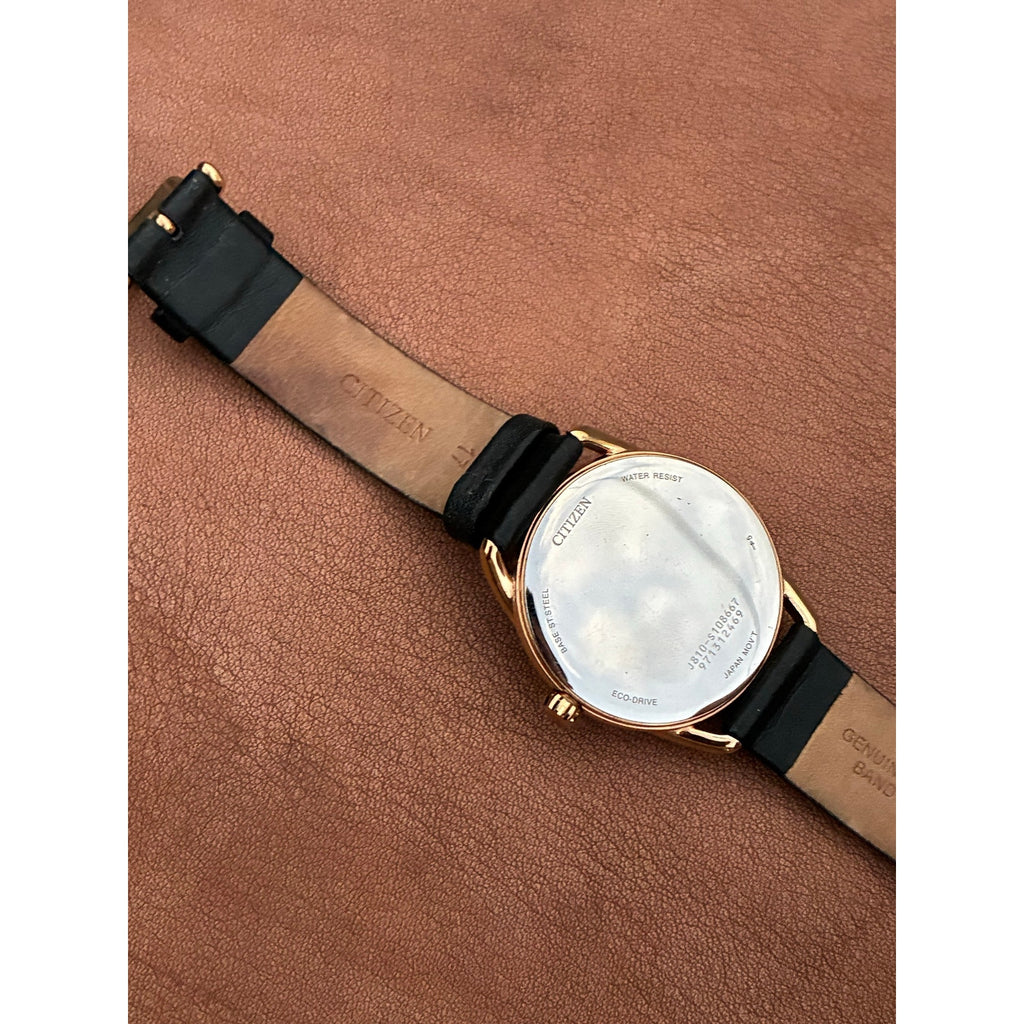 Citizen Eco-Drive J810-S108667 Gold Tone Black Dial Date Leather Watch