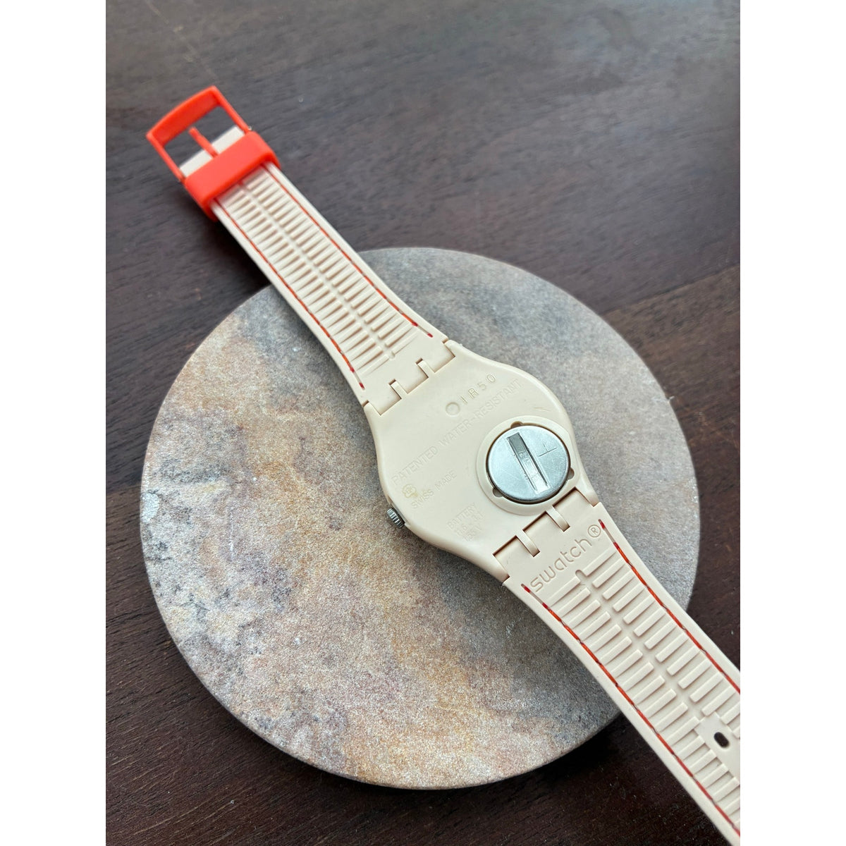 Vintage Swatch IR50 Cream Orange Swiss Quartz Watch 1980s Original Band