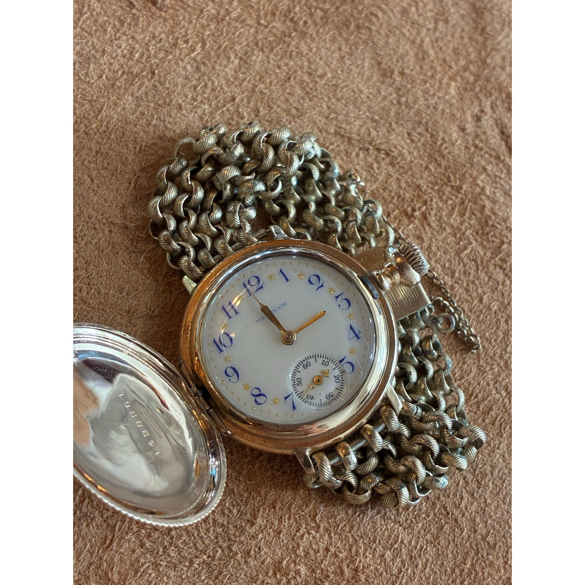 Antique c.1905 Waltham Mechanical Wristwatch Gold Filled Hunter Case 12K GF Bracelet
