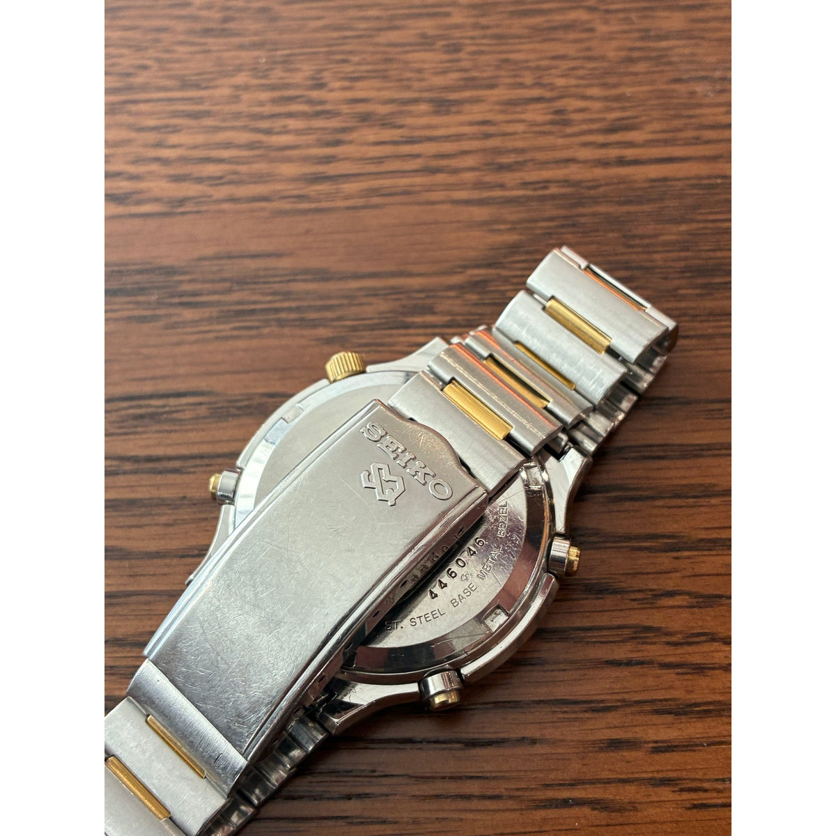 Seiko 7A48-7000 Moon Phase Chronograph Quartz Two Tone Men’s Watch Japan