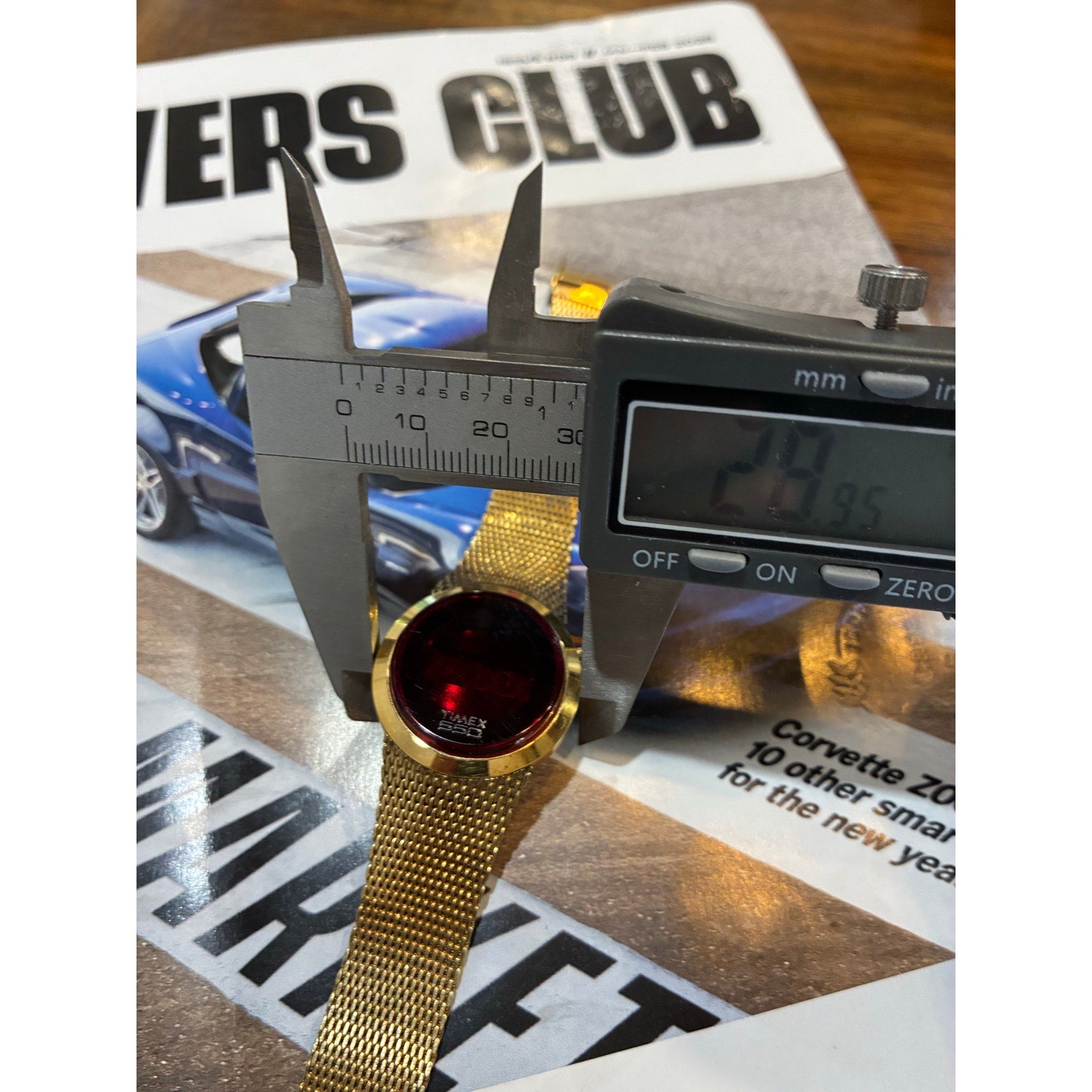 Vintage Women’s gold tone Timex SSQ Red LED Watch