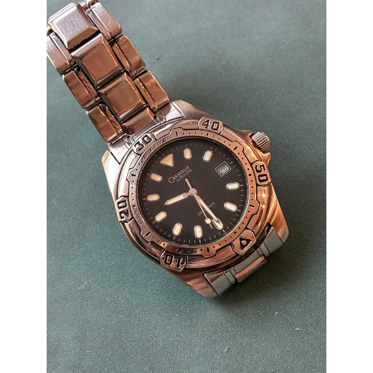 Vintage Caravelle by Bulova 50M Black Dial Date Quartz Dive Watch