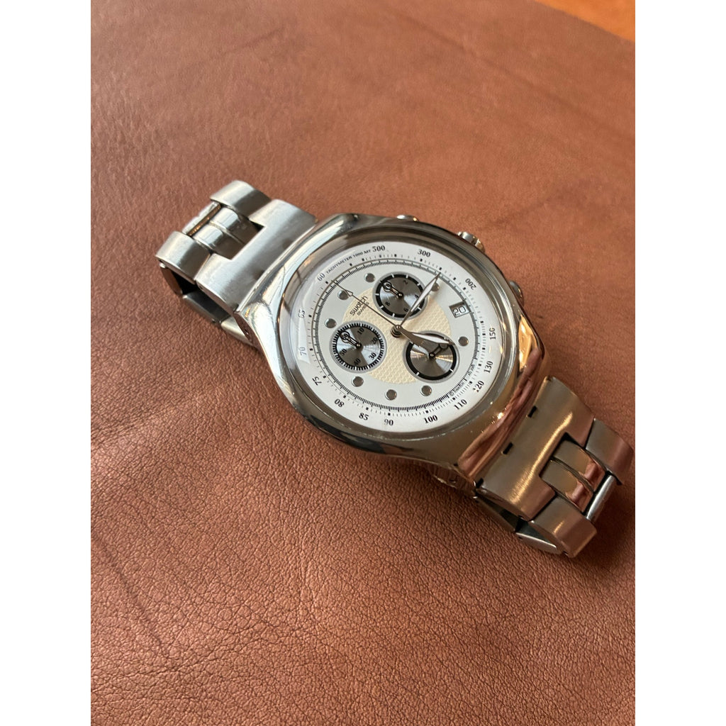 Swatch Irony Chronograph White Dial Stainless Steel Swiss Watch YCS