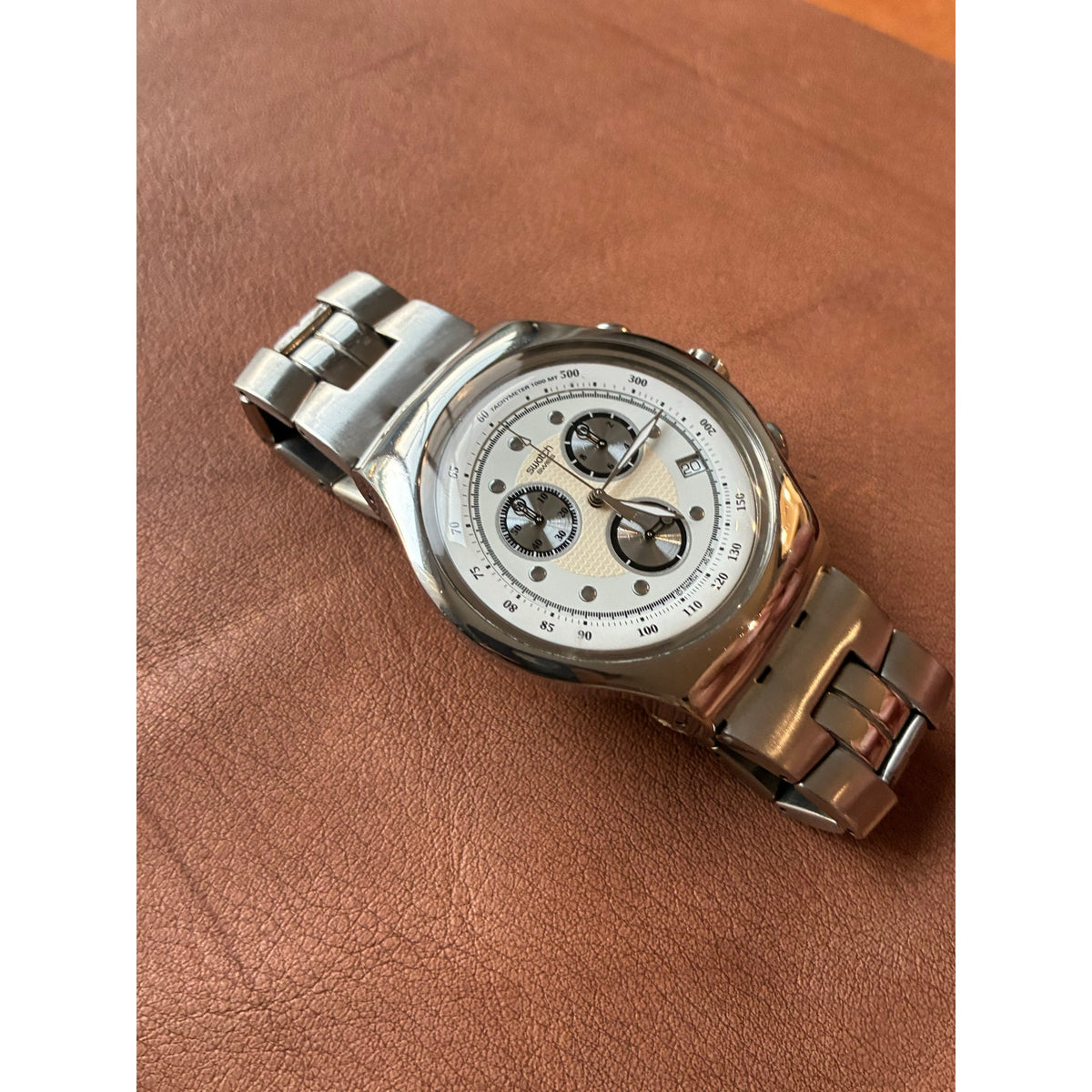 Swatch Irony Chronograph White Dial Stainless Steel Swiss Watch YCS