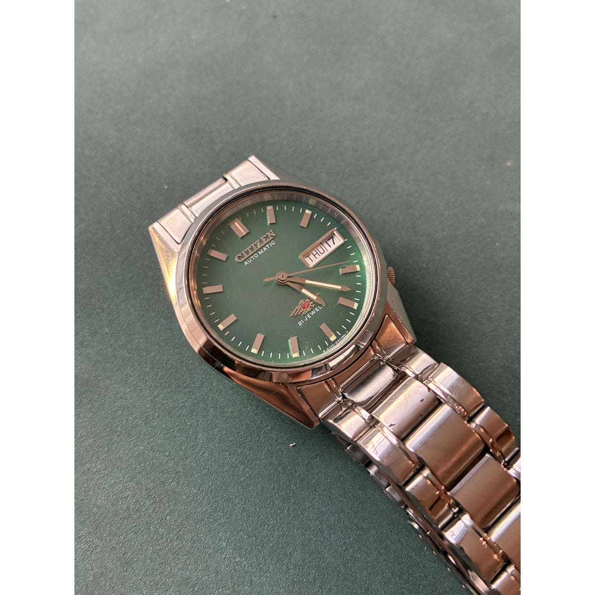 Vintage Citizen Automatic 21 Jewels Green Dial Day Date 4-R34229 Japan