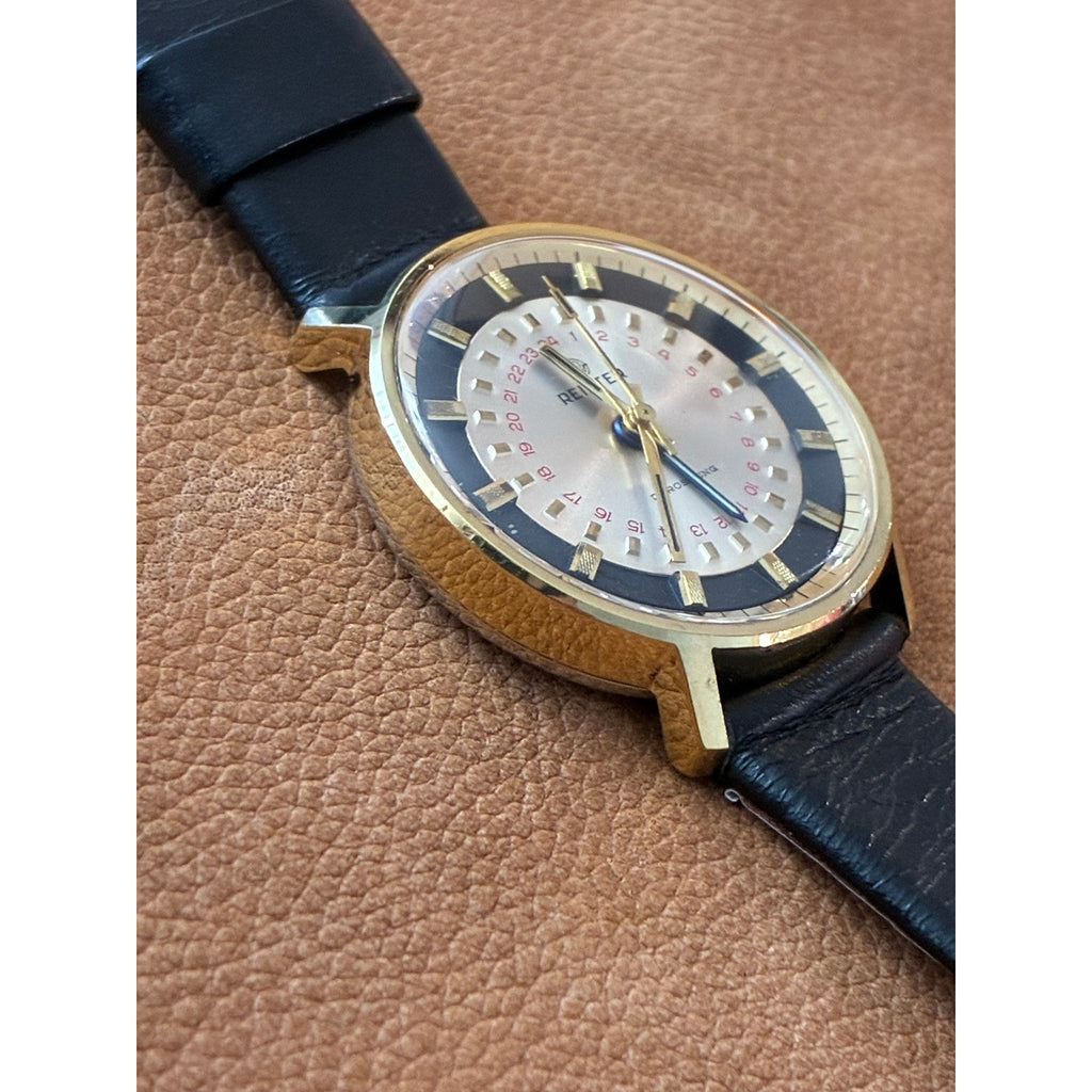Vintage Reister Swiss Manual Wind 24 Hour Display Gold Tone Men’s Watch Rare