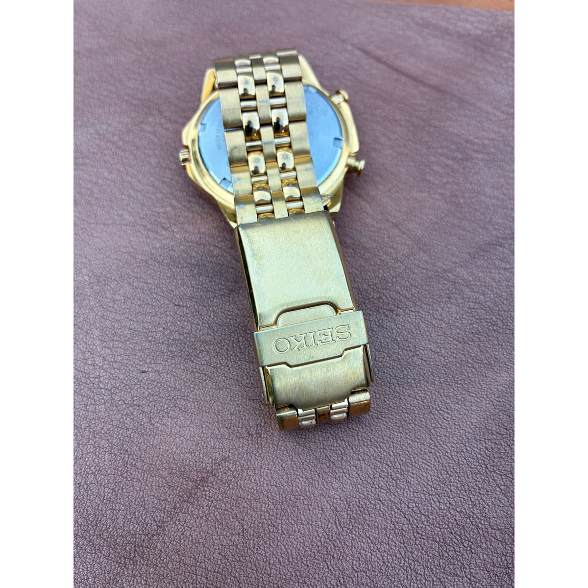 Vintage Seiko Sports 100 Ana Digi Blue Dial Gold Tone Quartz Watch 1990s