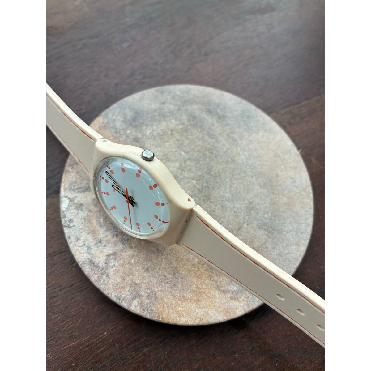 Vintage Swatch IR50 Cream Orange Swiss Quartz Watch 1980s Original Band