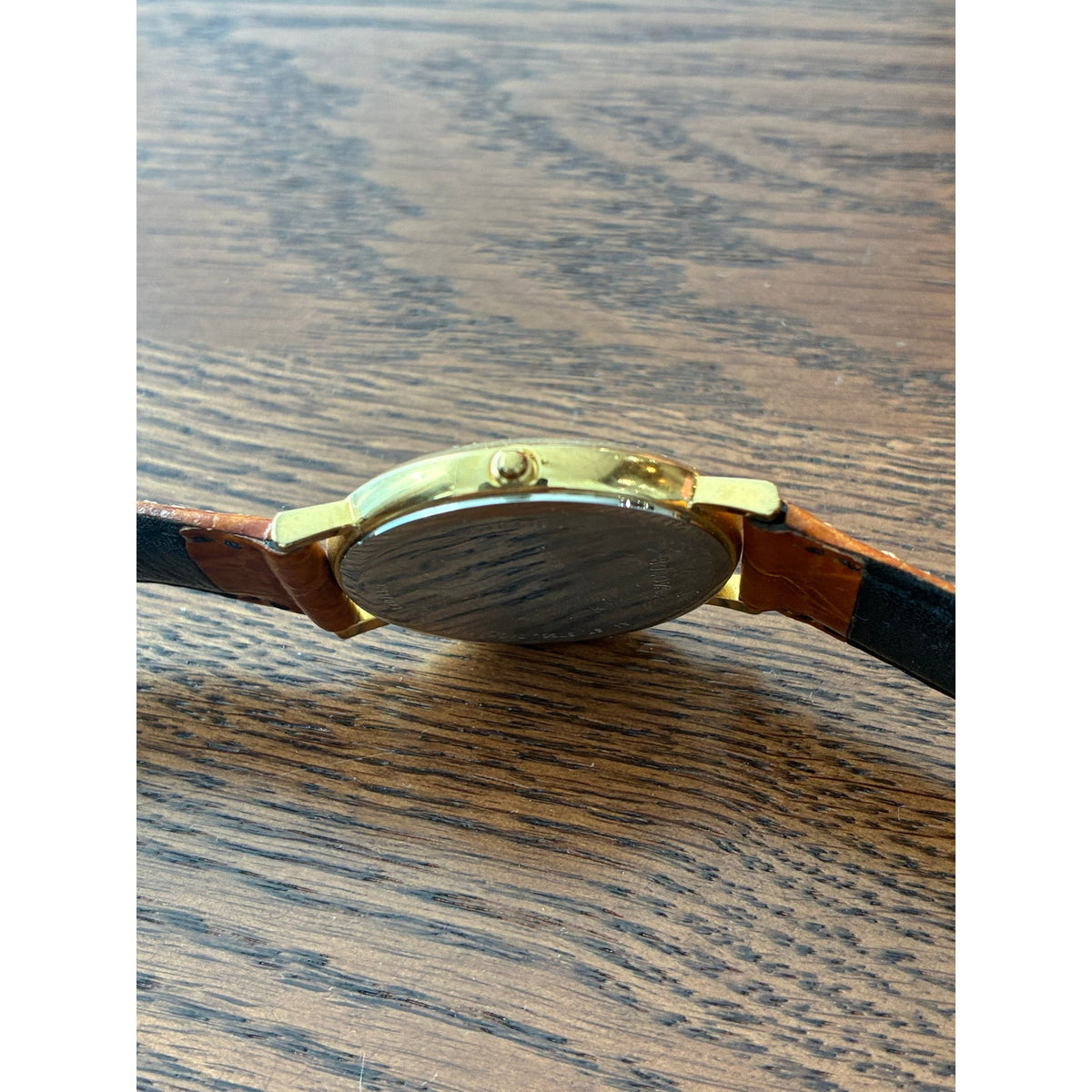 Bulova Men’s Gold Tone Quartz Dress Watch Textured Dial Brown Leather Runs