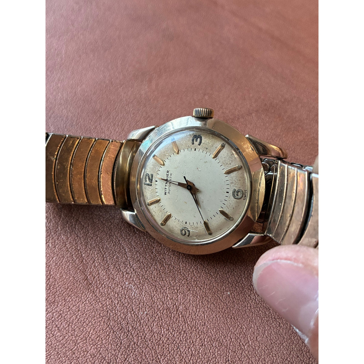 Vintage Wittnauer Automatic Swiss Watch 12 3 6 9 Dial Gold Tone 1950s