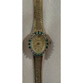 Vintage Geneva Ladies Gold Tone Cocktail Watch Green Rhinestone Bezel Quartz