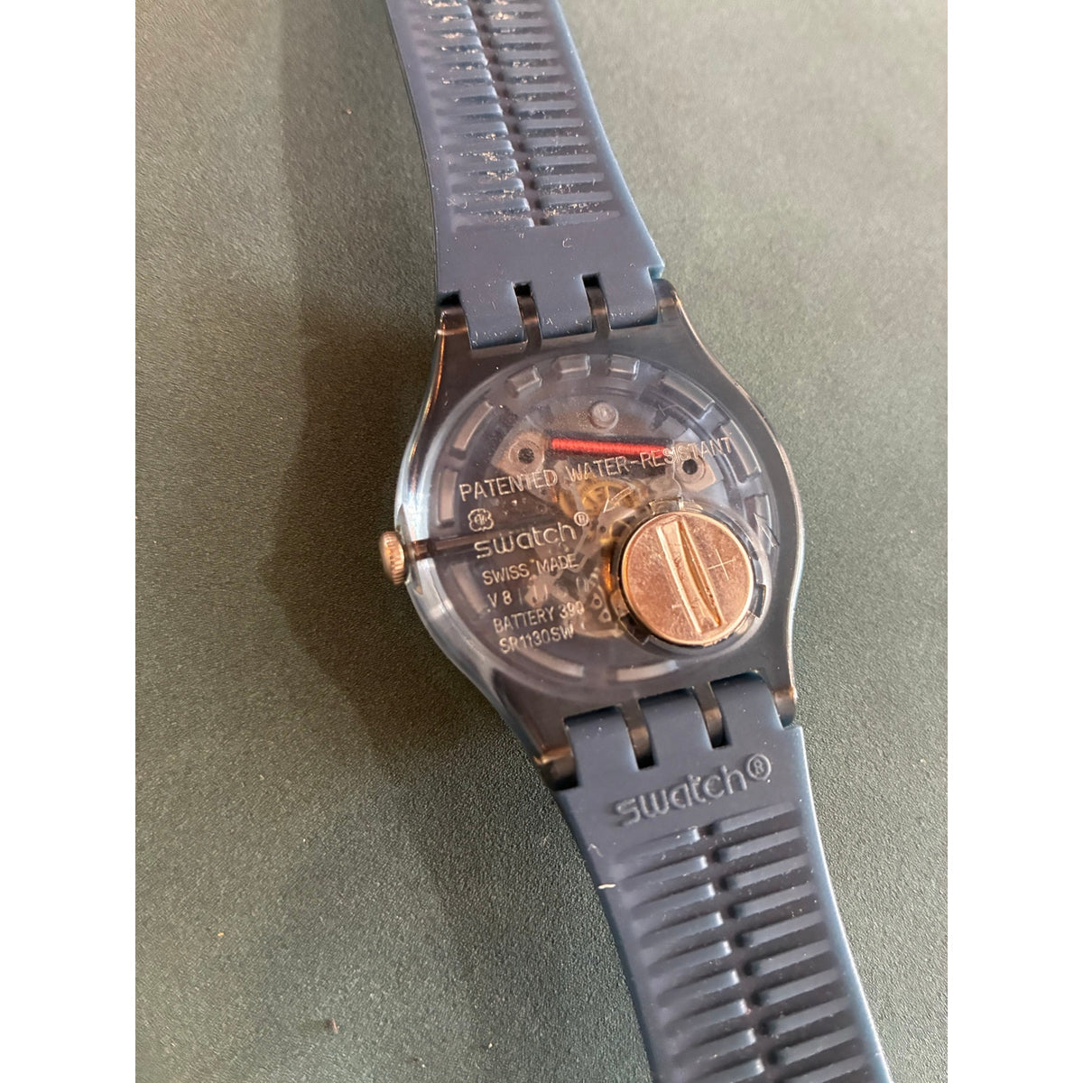 Vintage Swatch Swiss V8 Day Date Purple Green Transparent Quartz Watch