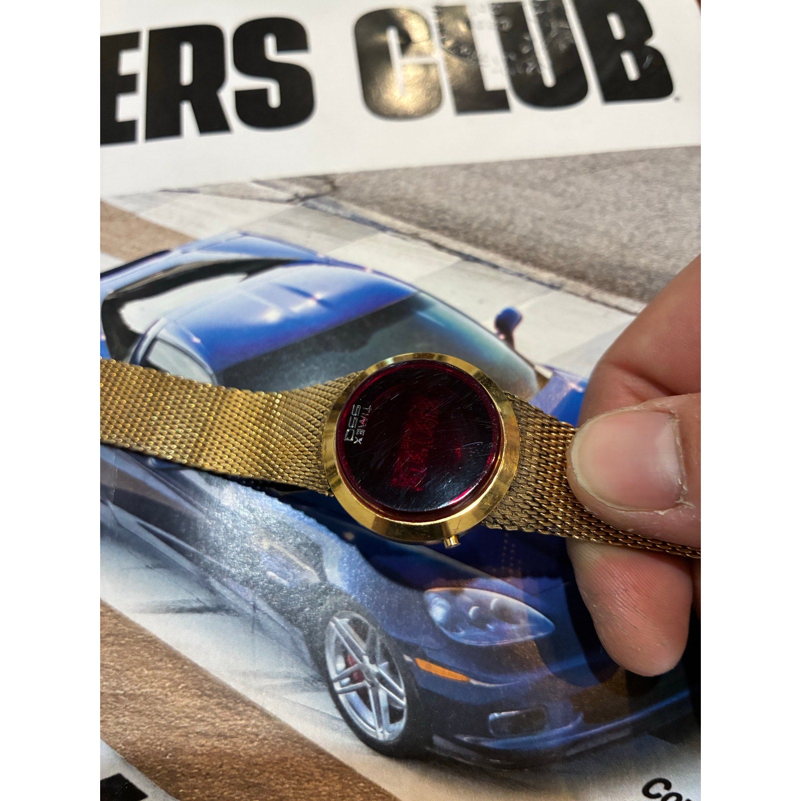 Vintage Women’s gold tone Timex SSQ Red LED Watch