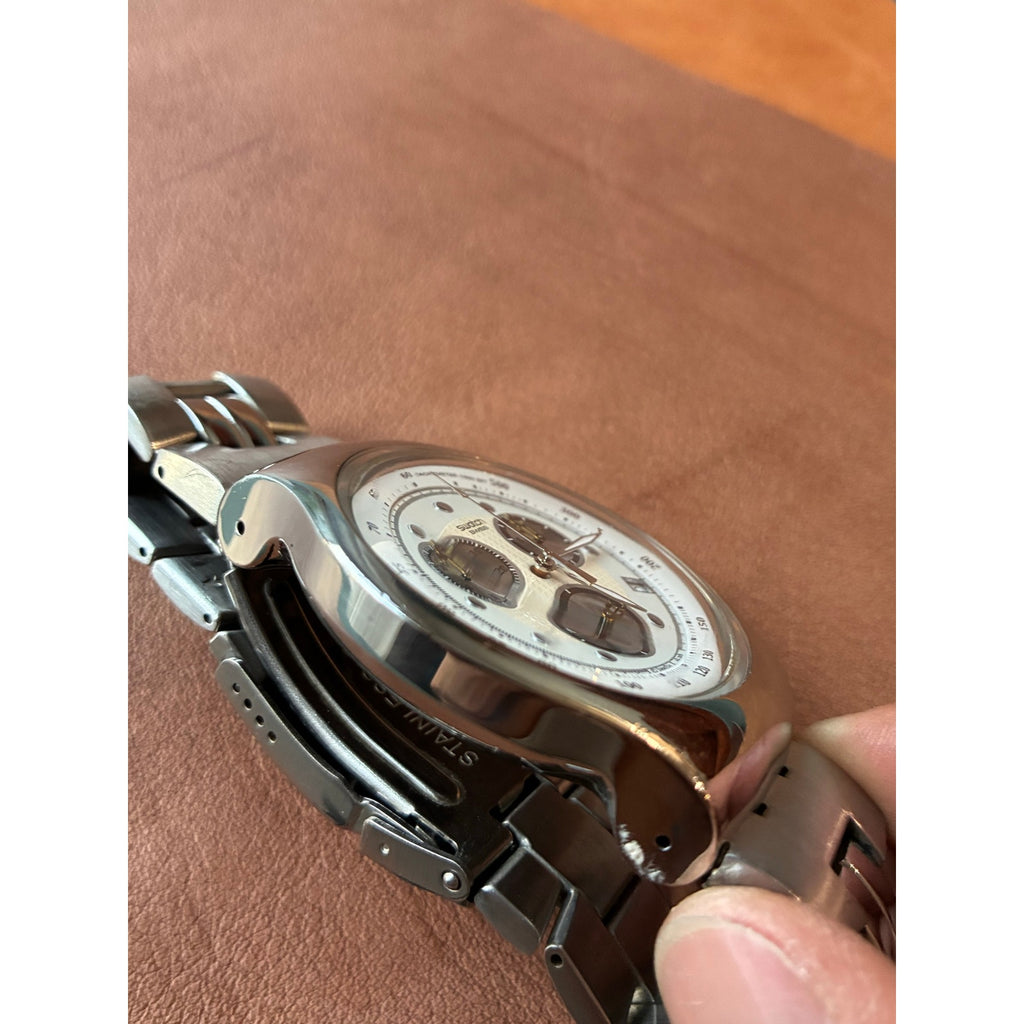 Swatch Irony Chronograph White Dial Stainless Steel Swiss Watch YCS