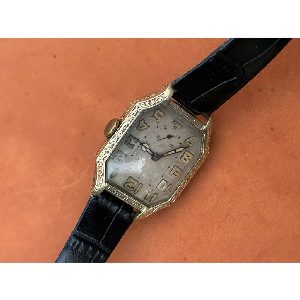 Antique Dione Watch Co. Gold Filled Art Deco Men's Watch 1930s Manual Wind