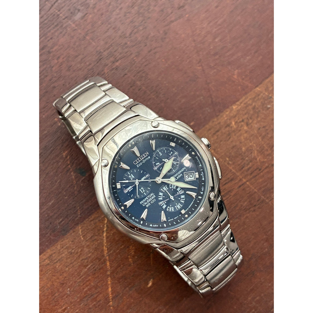 Citizen Eco-Drive E812-S050811 Perpetual Calendar Chronograph Blue Dial Watch