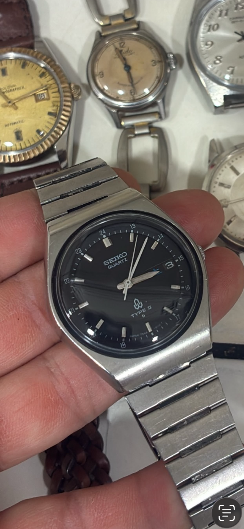 Vintage Seiko Type II Quartz 7546-8090 Black Dial Stainless Steel Japan