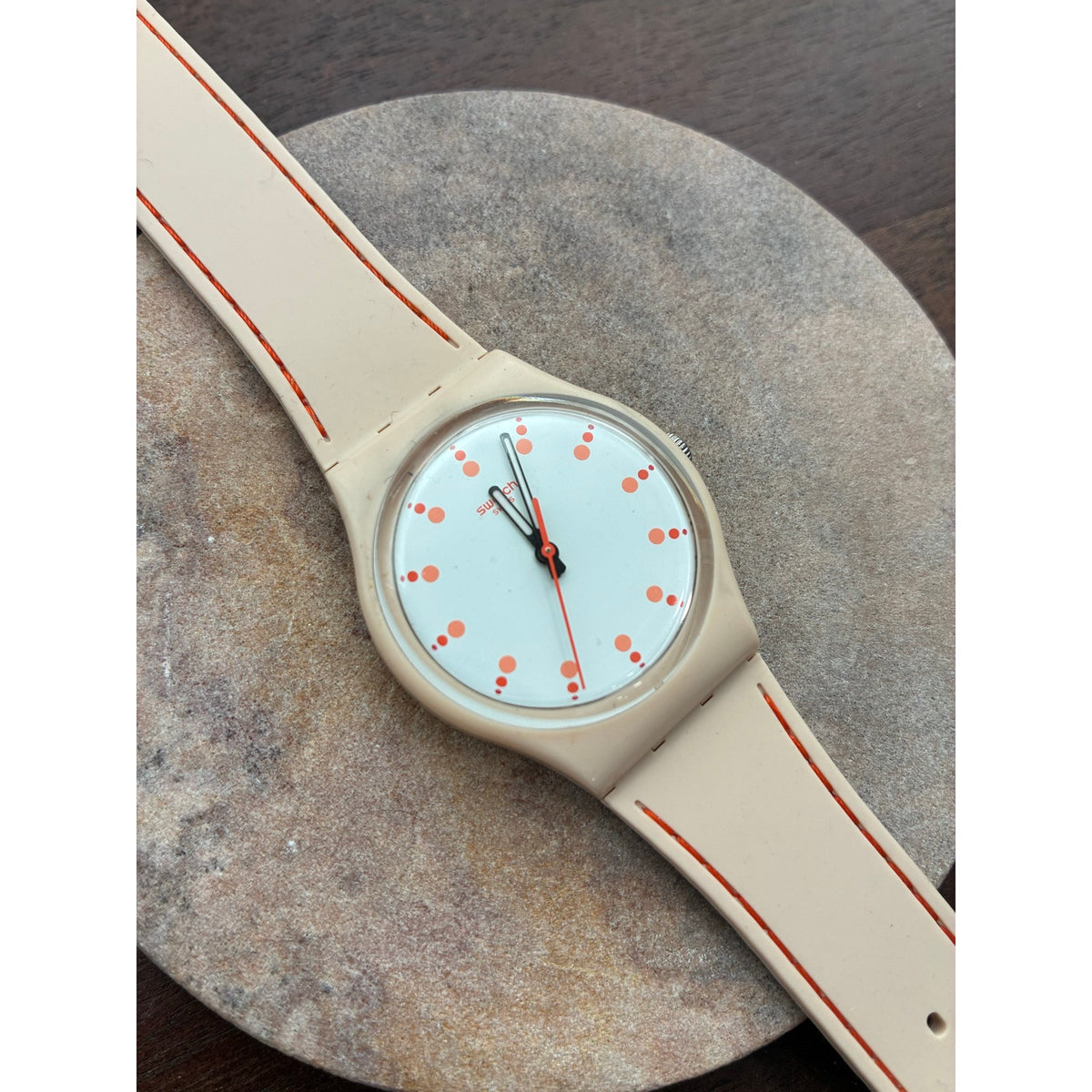 Vintage Swatch IR50 Cream Orange Swiss Quartz Watch 1980s Original Band