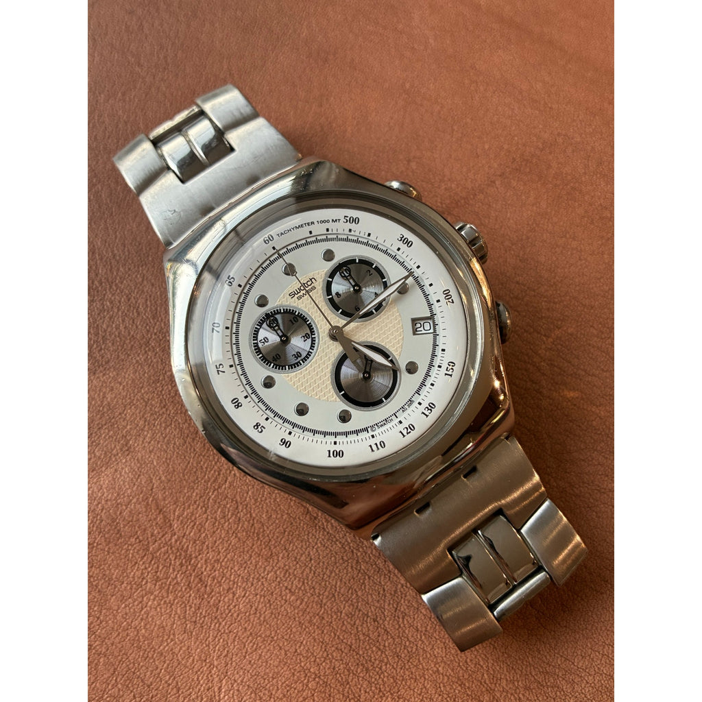 Swatch Irony Chronograph White Dial Stainless Steel Swiss Watch YCS
