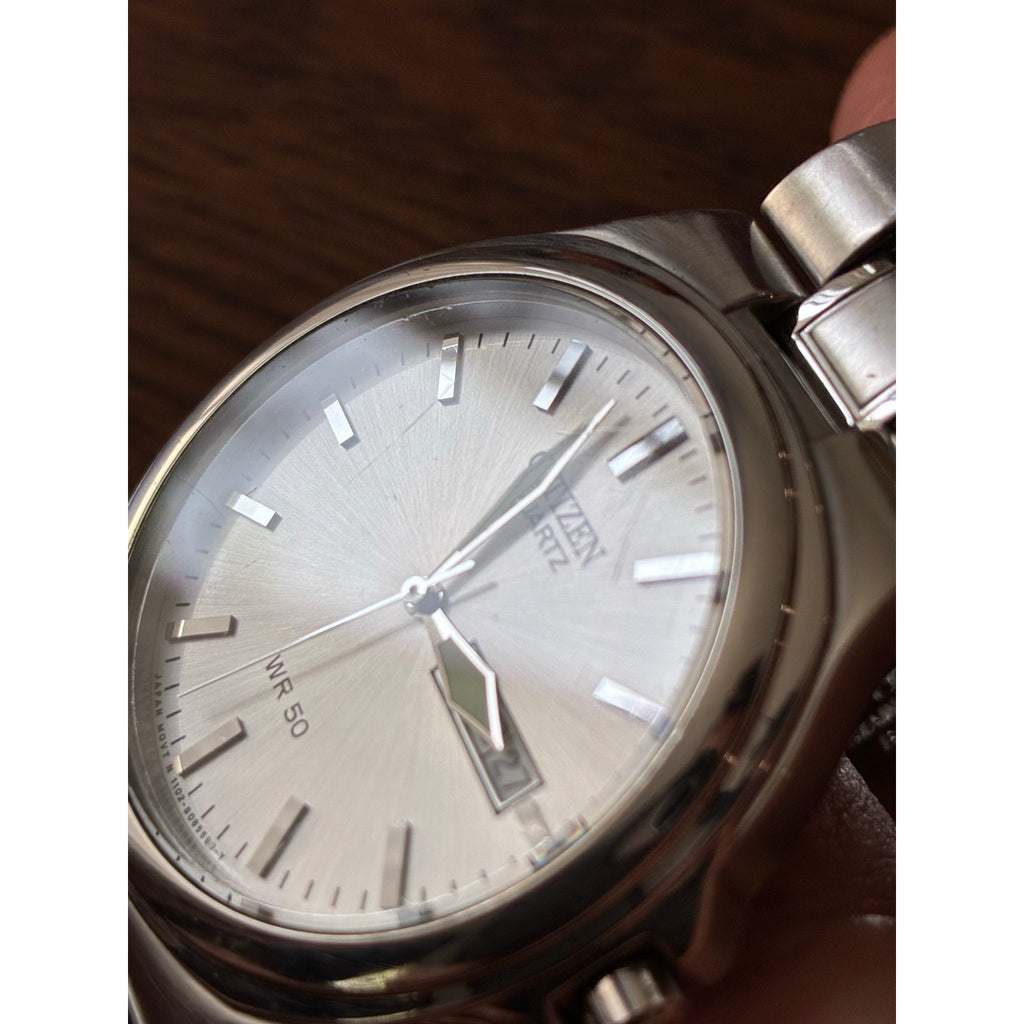 Citizen Quartz Men’s Watch Silver Dial Day Date Stainless Steel WR 50 New Battery