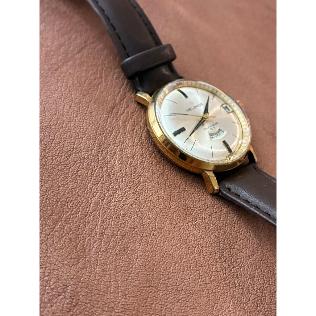 Vintage Helbros Selfwinding Automatic Day Date Gold Tone Men’s Watch Germany
