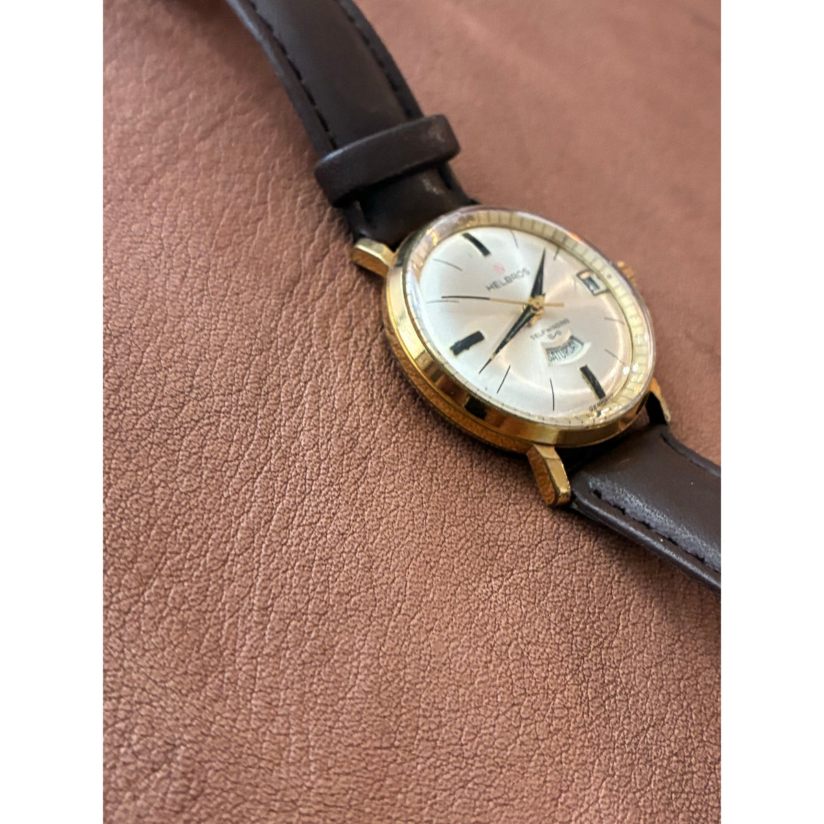 Vintage Helbros Selfwinding Automatic Day Date Gold Tone Men’s Watch Germany