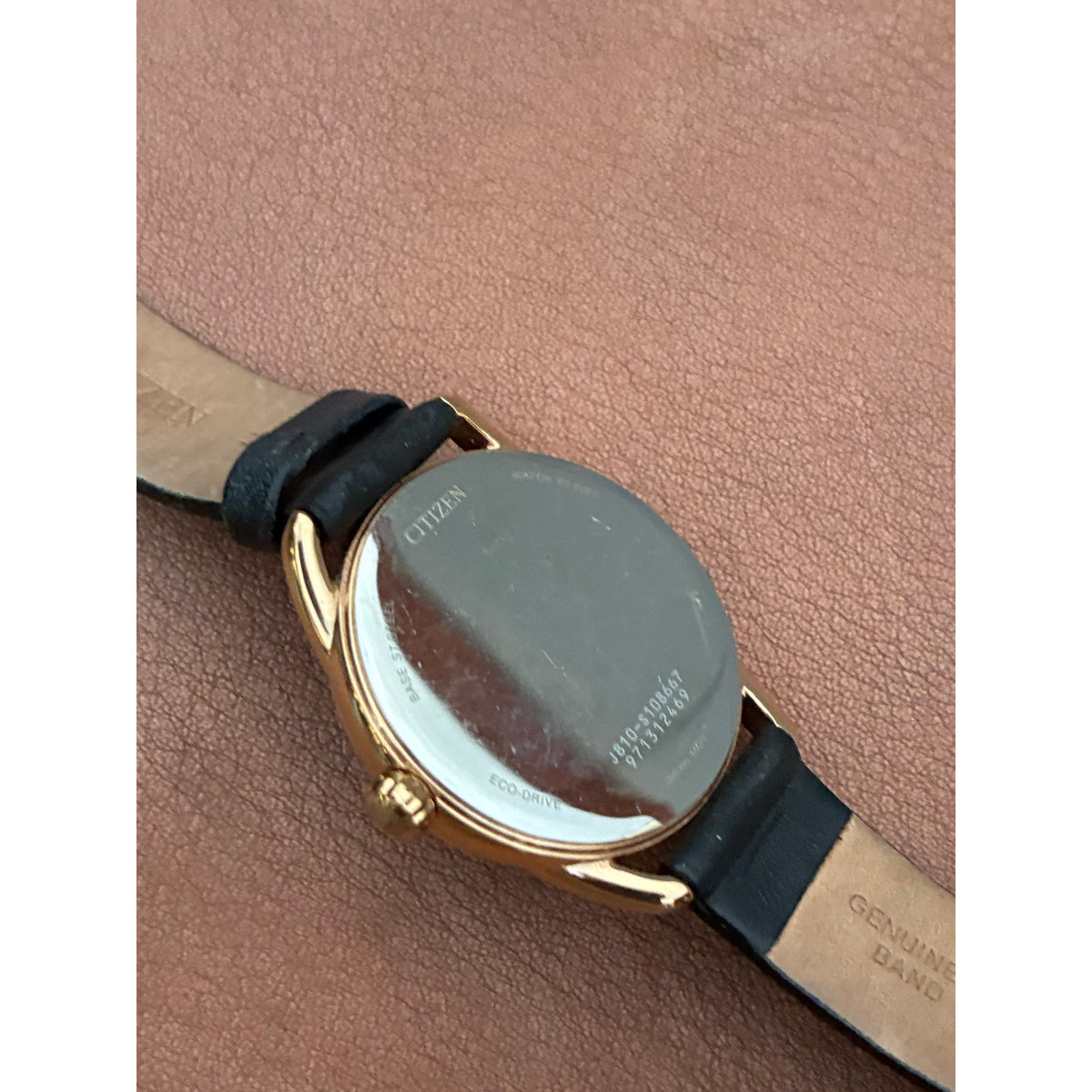 Citizen Eco-Drive J810-S108667 Gold Tone Black Dial Date Leather Watch