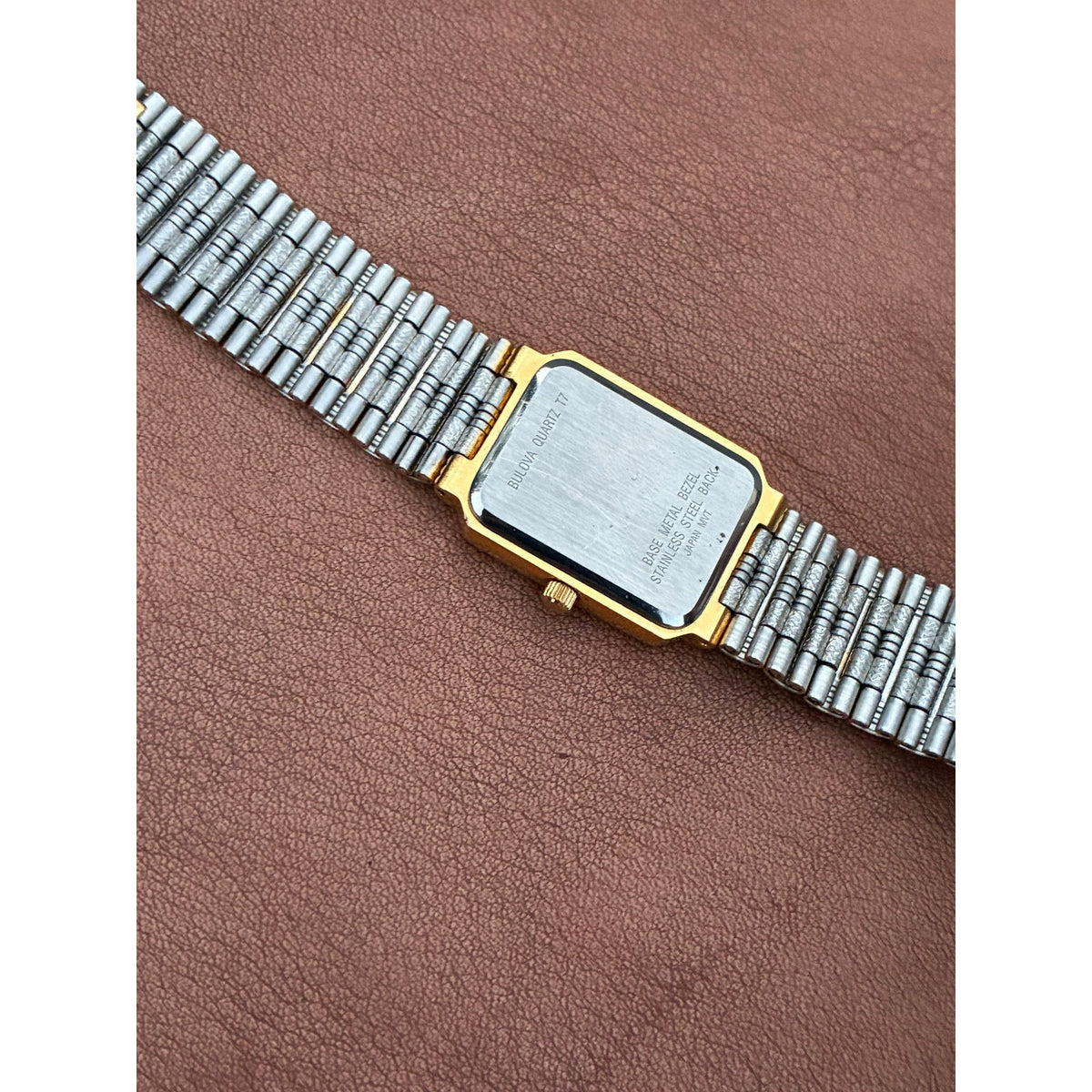 Vintage Caravelle by Bulova Gold Tone Tank Style Quartz Dress Watch