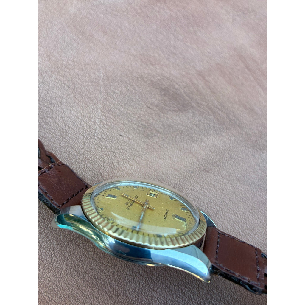 Vintage Bulova Oceanographer Automatic Solid 10K Gold Bezel Watch Running