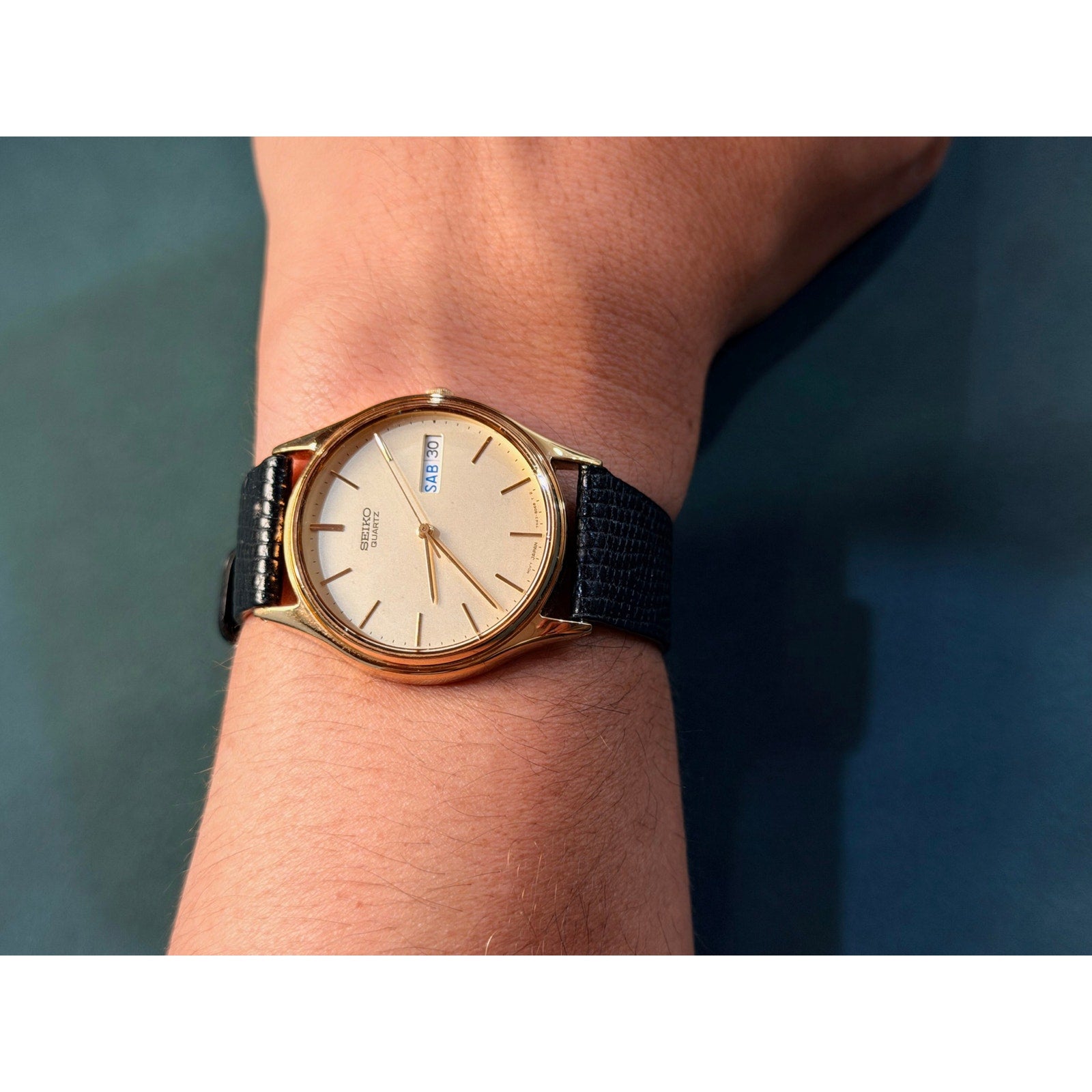 Vintage Seiko 33mm 7N43-8A89 on original Seiko Strap